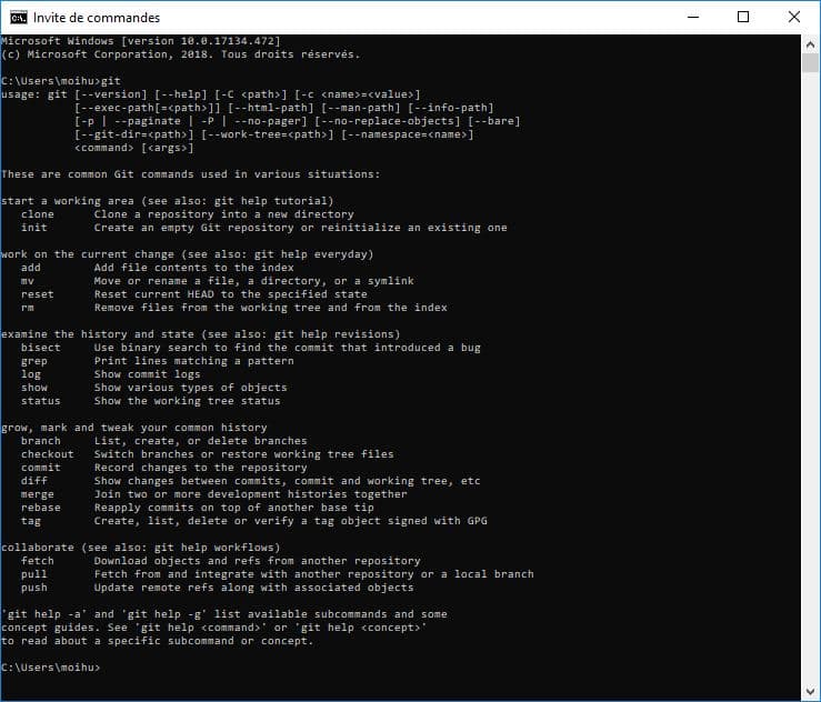 Capture d'écran de la commande git