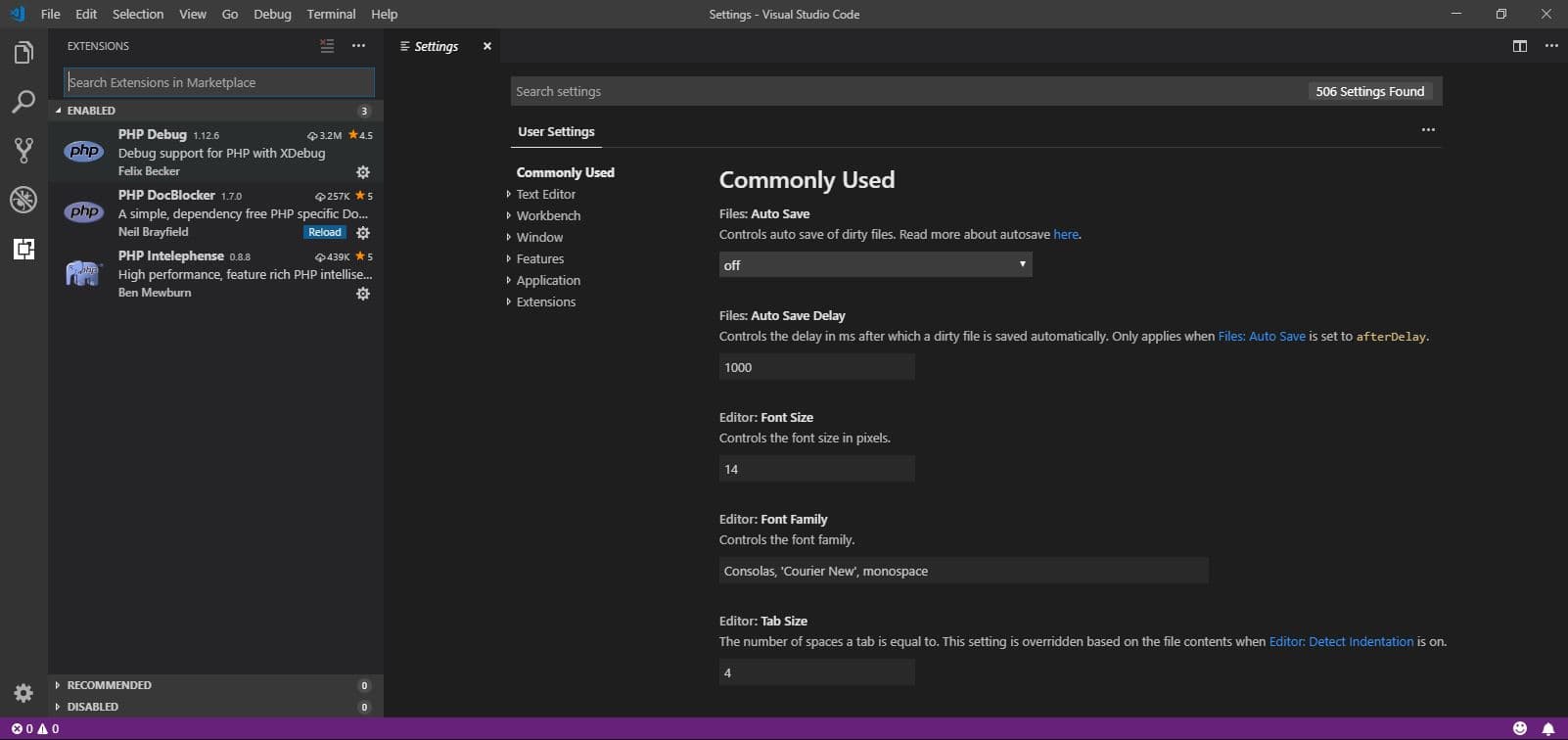 Capture d'écran de l'installation de plugin PHP dans Visual Studio Code