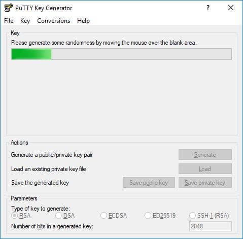 Capture d'écran de PuTTY Key Generator